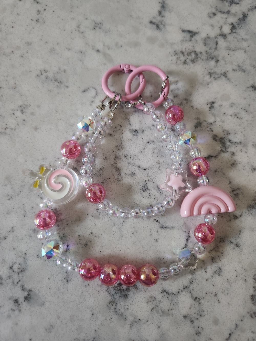 Pink Beaded Keychain Charm